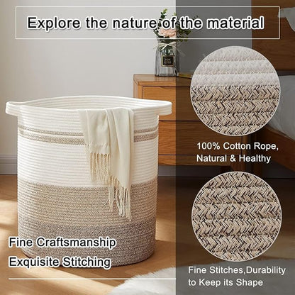 OIAHOMY 100L Laundry Hamper - Storage Basket with Handles, Decorative Woven Basket for Living Room, Toys Bin, Pillows, Blankets, Clothes - 19x21in - Gradient Yellow
