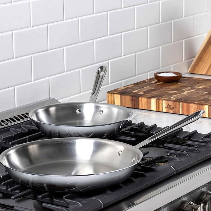 All-Clad D3® Stainless Steel 10 and 12 inch Frying Pans Set - Made in the USA- The Original Bonded Professional Cookware- Oven Safe & Induction Compatible