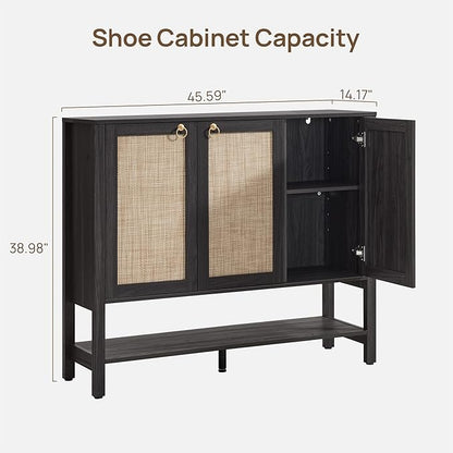 SICOTAS Farmhouse Shoe Cabinet with Storage - 2 Pieces Large Rattan Shoe Organizer with Adjustable Shelves & 3 Doors, Boho Shoe Rack Cabinet for Entryway, Hallway, Living Room (Obsidian)