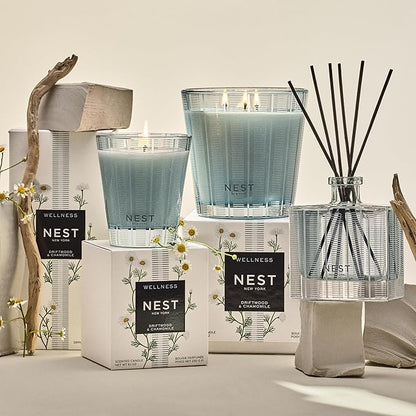 NEST New York Reed Diffuser, Driftwood & Chamomile - The Wellness Collection - 5.9 fl oz - Fragrance for Up to 90 Days - Reusable, Refillable Glass Holder - Includes 8 All-Natural Reed Sticks