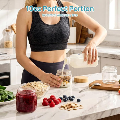 Vtopmart 8 Pack 10oz Glass Overnight Oats Containers with Bamboo Lids, Portable Wide Mouth Glass Jars Leak Proof, Reusable Food Storage Containers for Meal Prep, Jam, Sauce, Salad Dressing, and Snacks