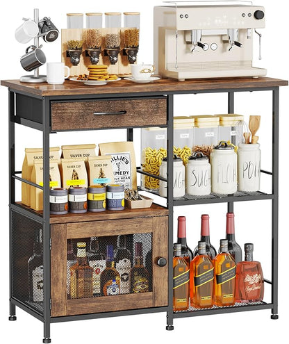 SWTYMIKI 33.31''x14.25'' Coffee Bar Cabinet - Large Farmhouse Coffee Stand Station Multi-Purpose Buffet Sideboard Cabinet with Drawers - Kitchen Bar Table for Living Room, Small Space, Espresso