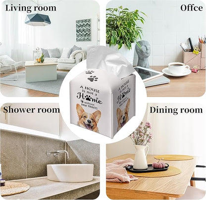 Grace Yonks Cute Corgi Tissue Box Cover Square, Corgi Dog Cube Case for Facial Tissues, 5.2" PU Leather(040)