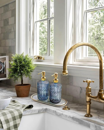 JASAI 18Oz Blue Glass Soap Dispenser with Golden Pump, Refillable Bathroom soap Dispenser with Thick Glass, Clear Kitchen Soap Dispenser for Dish Soap, Hand soap, Lotion.(Blue)