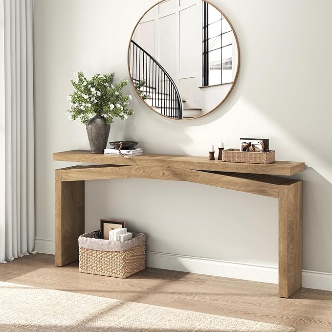 Console Table for Entryway Living Room, 63-Inch Wooden Rectangular Sofa Tables Narrow Long Behind Couch, Large Farmhouse Foyer Entrance Table for Home, Hallway, Apartment, Natural Brown