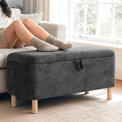 Ottoman with Storage, Storage Ottoman Bench, Entryway Bench with Wood Legs for Living Room, Sitting Area, Dark Grey
