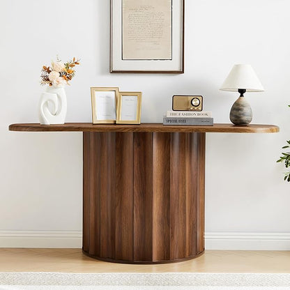 Fluted Console Table, 59'' Narrow Wooden Sofa Tables Behind Couch, Modern Entryway Table with Storage Curved Accent Table for Hallway, Living Room, Entrance, Foyer (Walnut)