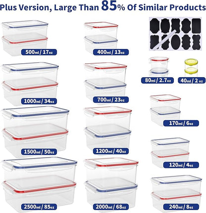 52-Piece Large Food Storage Containers with Lids Airtight, Health Material 85oz Leakproof Reusable Plastic Storage Containers, for Lunch, Meal Prep, and Leftovers, Kitchen Organizer, Freezer Container