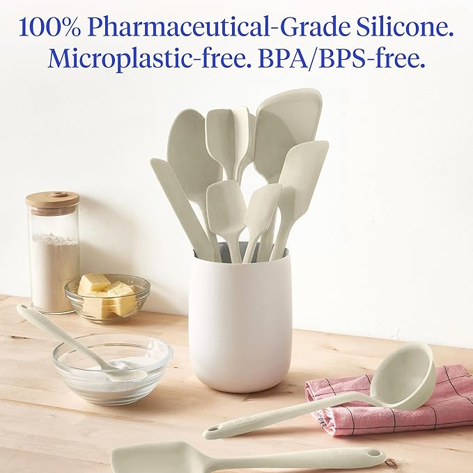 GIR: Get It Right 10-Piece Silicone Essentials Kitchen utensils set - Ladle, Spatula, Flip, Spoon & Spoonula - Non toxic cooking utensils for Nonstick Cookware, Cooking and Baking - Cream
