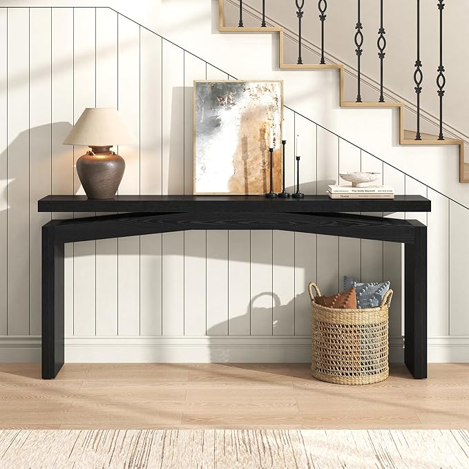 Black Console Tables for Entryway Living Mid-Century, Rectangular Sofa Tables Narrow Long Behind Couch, Wooden Entry Way Foyer Hallway Table for Home, Living Room, Apartment, Black
