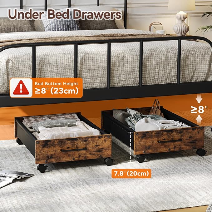 FOUCSSOMEI Under Bed Storage with Wheels, Wooden Under Bed Drawers On Wheels, Rolling Under Bed Shoe Storage, Space Saving, Rustic Brown,30L