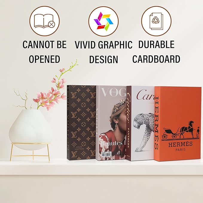Glam Large | 4 PCS Faux Decorative Books for Home Decor | Not Real Books (Cardboard Boxes) | Coffee Table, Bookshelf & Shelf Styling Display Props for Living Room, Office