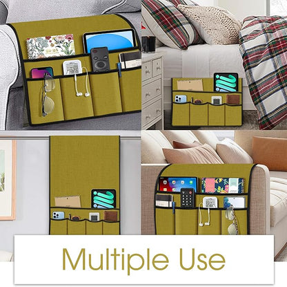 Joywell Armrest Organizer Remote Holder for Recliner Armchair Caddy Couch Sofa Arm Chair Caddie with 6 Pocket Storage for Magazine, iPad, Phone, Lemon Yellow
