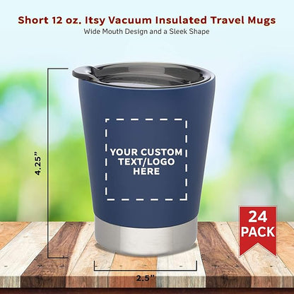 Personalized 12 oz. Itsy Vacuum Insulated Travel Mugs - 24 Pack - Custom Text, Logo - Blue