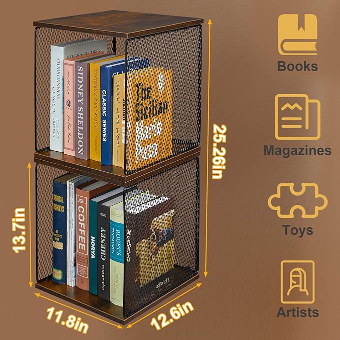 Dmevkic 2 Cube Organizer Bookshelves DIY Variable Stackable Cube Storage Organizer for Kid Bedroom,Living Room,Small Bookshelf Black Brown Wooden,No Vinyl Storage