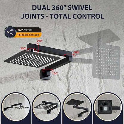 Shower System with Tub Spout, All Metal Bathtub Shower Faucet Set with High Pressure 10 Inch Rain Shower Head and Handheld Shower Head Set,Black Shower Head and Handle Set
