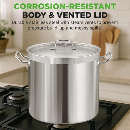 Nutrichef Stainless Steel Cookware Stockpot, 40 Quart Heavy Duty Induction Soup Pot With Stainless Steel Lid And Strong Riveted Handles, Even Heat Distribution, Compatible With Most Cooktops