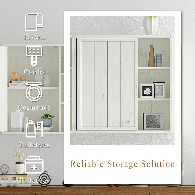 Bathroom Wall Cabinet, Small Wall Cabinet Over Toilet with Door and Adjustable Shelf, Rustic Medicine Cabinet for Kitchen, Garage, Livingroom, Laundry Room (White, 1 PCS)