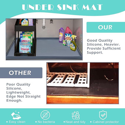 URMONA Waterproof Silicone Under Sink Mat 37'' x 22'' Shelf Liner for Kitchen and Bathroom, Cabinet and Counter Protector, Storage and Organizers, Litter Mat, Pet Cat Puppy Essentials(Beige)