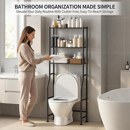 3-Tier Over The Toilet Storage, Freestanding Metal Bathroom Shelves, Space Saver Above The Over Toilet Storage Shelf for Bathroom (Black)