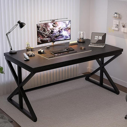 IBF Black Office Desk, Simple Wooden Computer Desks with Metal Legs, Modern Study Work Table for Student Executive, Spacious Writing Gaming Table for Home Bedroom Living Room, 47 Inch, Black Oak