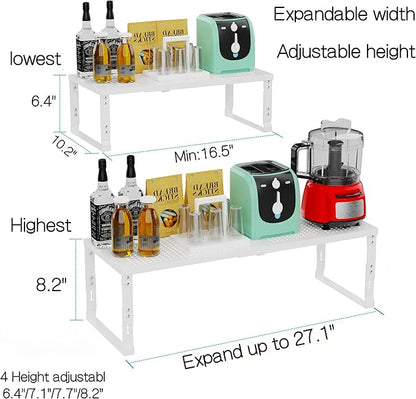 Heavy-Duty Adjustable Metal Shelf Organizer - Expandable & Stackable Pantry Storage Rack for Kitchen, Bathroom, RV, Cabinets(1 Pack/White, Large)