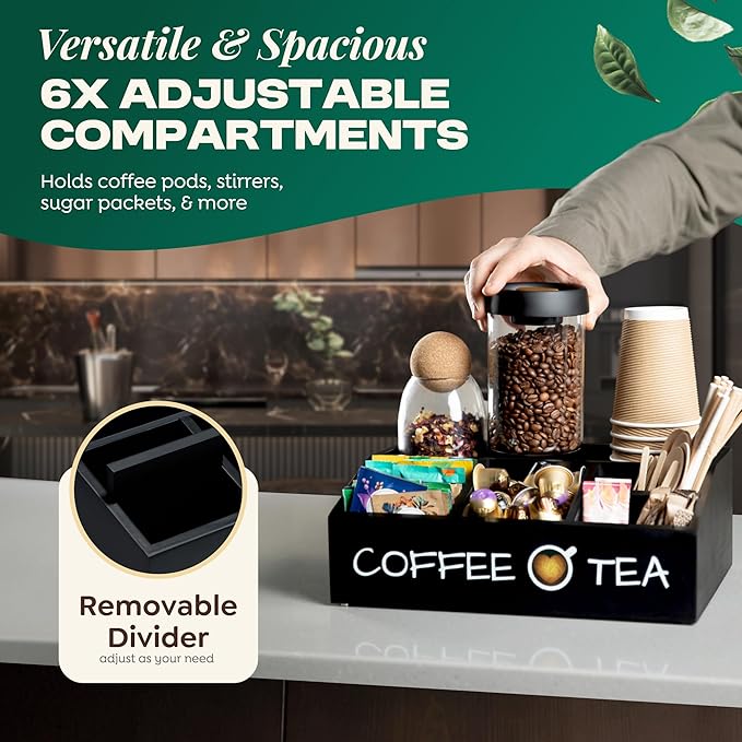 Vinvoli Coffee Station Organizer – Premium 2025 All-in-One Coffee Bar & Tea Organizer for Bar Accessories, Tea Storage, and Decor