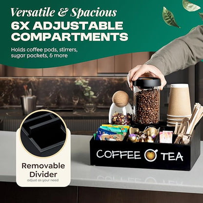 Vinvoli Coffee Station Organizer – Premium 2025 All-in-One Coffee Bar & Tea Organizer for Bar Accessories, Tea Storage, and Decor