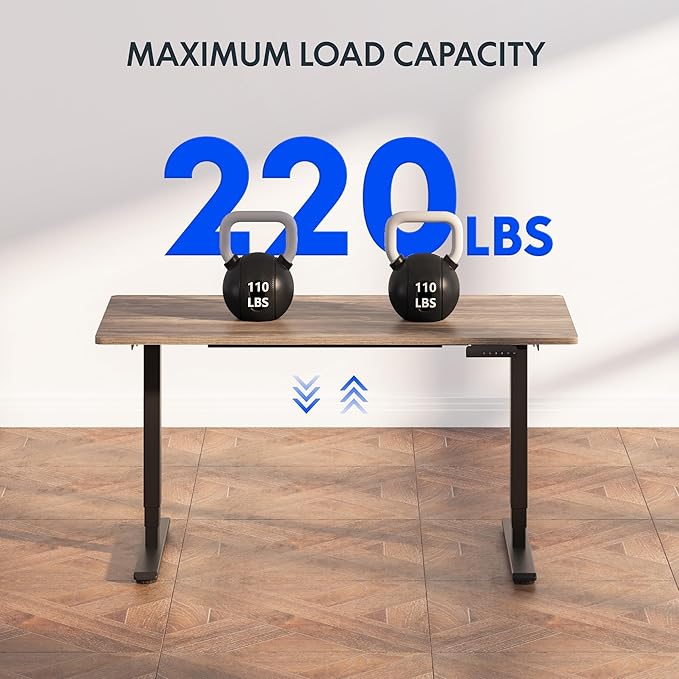 FLEXISPOT E6 3-Stage Dual Motor Electric Standing Desk 48 x 30 Sit Stand Up Desk, Holds 220 lbs, Adjustable Height w/Memory Presets, One-Piece Brown Wood Grain Desktop & Black Frame, Ships in 2 Boxes