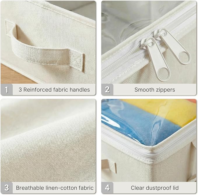 TidyCorner 2-Pack Under Bed Storage, 6 Inches Tall Closet Organizers and Storage Bins with Sturdy Sidewalls/Bottom/4 Handles, Beige