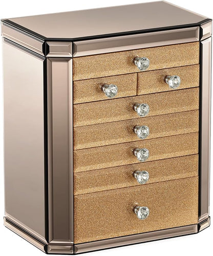 Large High End Glass Jewelry Box - 7 Layer Jewelry Organizer with Mirror, 2-Sided Doors, Velvet-Lined Storage for Rings, Necklaces, Earrings, Bracelets - Christmas Gift for Women