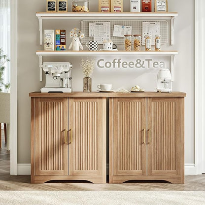 Fluted Buffet Cabinet with Storage Accent Sideboard,Modern Credenza with 2 Doors & Adjustable Shelves,Wood Coffee Bar Table Console for Dining Room Kitchen Living Room Entryway,Natural Oak
