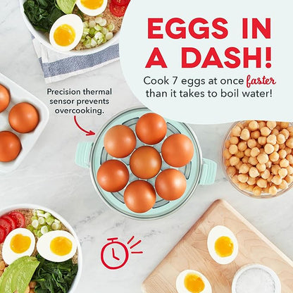 Dash Rapid Egg Cooker - Boiler, Poacher & Steamer - Includes Measuring & Recipe Guide - Dishwasher Safe - BPA Free - Holds 7 Eggs, Aqua