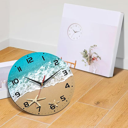 Starfish On A Beach Sand Wall Clock - Contemporary Home Decor, Easy to Read for Living Room, Bedroom, Bathroom and Kitchen, 10 Inch