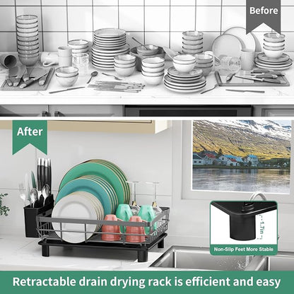 MOUKABAL Dish Drying Rack, Dish Rack, Stainless Steel Dish Racks for Kitchen Counter, Dish Drainer with Removable Utensil Holder, Drainboard (Grey,13''W x 17''L)