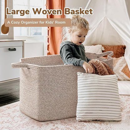 Goodpick Blanket Basket, Woven Baskets for Storage, Extra Large Storage Basket for Clothes, Toys, Dirty Clothes Basket for Laundry, Living Room, 23.6" x 15.7" x 13.8", Brown, 85L