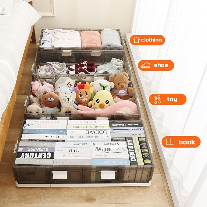 Under Bed Storage Containers with Wheels - Stackable, Foldable Plastic Storage Boxes with Lids for Clothes, Shoes, Blankets - Perfect for Bedroom Organization and Dorms