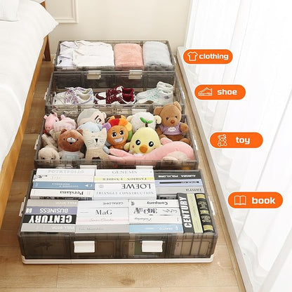 Under Bed Storage Containers with Wheels - Stackable, Foldable Plastic Storage Boxes with Lids for Clothes, Shoes, Blankets - Perfect for Bedroom Organization and Dorms (1 Pack-32.9''x16.1''x8.1'')