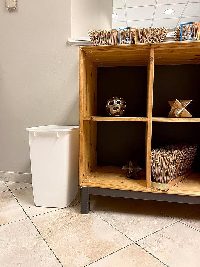 Rubbermaid Small Kitchen Bathroom Trash Can, 9 Gallons, White, Waste Basket for Under Counter/Kitchen/Office/Bedroom/Bathroom
