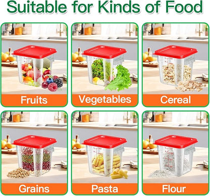 4 pcs 8qt Food Storage Containers with Lid, Square Clear Commercial Food Storage Containers with Handle and Scale for Food Storage in Home Kitchen & Dining (Red)