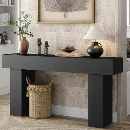 63 Inch Long Console Table for Entryway, Farmhouse Wood Rectangular Sofa Table Behind Couch Table, Narrow Entryway Table for Living Room, Entrance, Hallway, Foyer, Easy Assembly (Charcoal Black)
