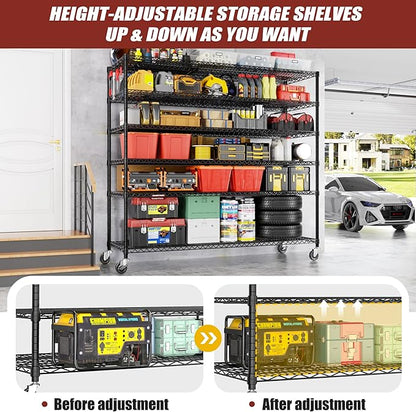 PrimeZone 6 Tier 80.7"H x 55.5"W x 24"D Wire Shelving with Wheels 3600lbs NSF Certified Storage Shelves Heavy Duty Metal Shelf Adjustable Rolling Rack Commercial Garage Restaurant Warehouse Kitchen