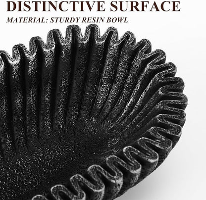 Large Decorative Bowl for Home Decor Long Dough Bowls Coffee Table Decor Centerpiece Black Ruffle Scalloped Resin Modern Handicraft Bowl for Kitchen Counter Farmhouse Entryway Stylish Key Storage
