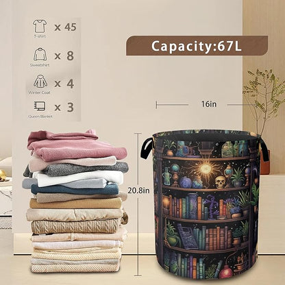 Laundry Basket,Skull Collapsible Laundry Baskets,Terror Library Waterproof Oxford Hamper with Handles for Bathroom Bedroom Nursery Home Storage 16"x20"