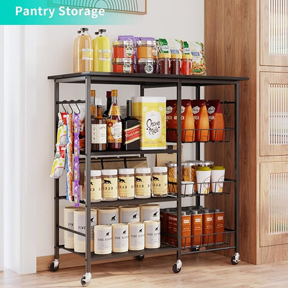 HapiRm Rolling Kitchen Microwave Cart - 4 Tier Microwave Table Stand with Pull-Out Baskets, Coffee Bar Baker's Rack with Wheels Rolling Storage Cart Organizer Shelf for Living Room Office, Balcony