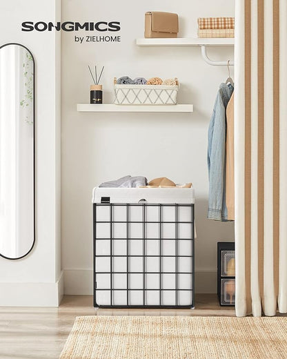 SONGMICS Laundry Hamper, 23.8 Gal. (90L) Laundry Basket, Collapsible Clothes Hamper, Black and White ULCB190W01