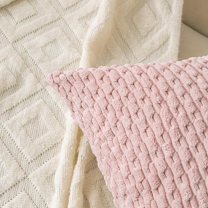 Set of 4 Light Pink Decorative Throw Pillow Covers 20x20 Inch Corduroy Pillow Covers for Bed Couch Sofa Living Room Soft Square Cushion Cases