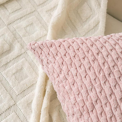 Set of 4 Pink Beige White Decorative Throw Pillow Covers 18x18 Inch Corduroy Pillow Covers for Bed Couch Sofa Living Room Soft Square Cushion Cases