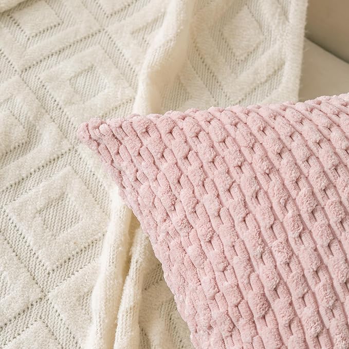 Set of 4 Light Pink Decorative Throw Pillow Covers 18x18 Inch Corduroy Pillow Covers for Bed Couch Sofa Living Room Soft Square Cushion Cases