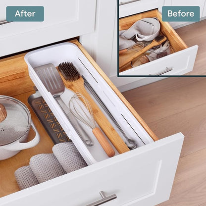 YouCopia DrawerFit® Sliding Drawer Bin, Expandable and Adjustable Kitchen Storage Organizer, Speckled White